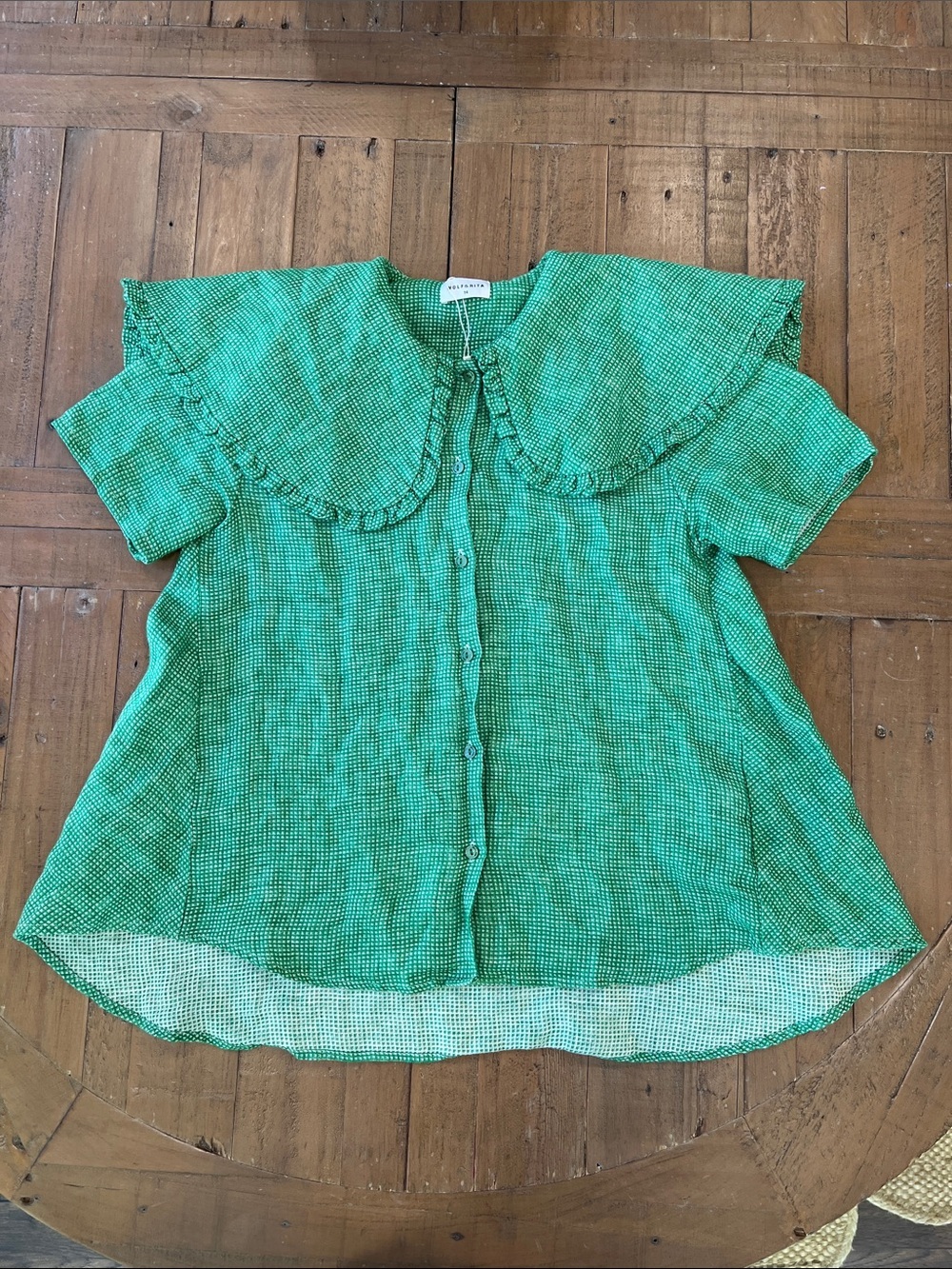 Wolf & Rita green linen oversized Peter Pan collar blouse 14 years relaxed